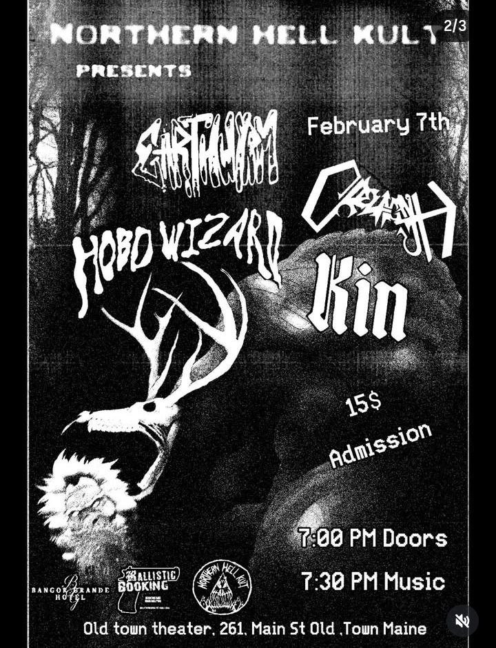 Show poster: Northern Hell Kult at Old Town Theater, February 7, with KIN and Hobo Wizard